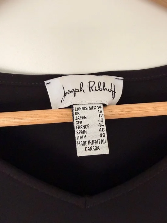 JOSEPH RIBKOFF BLACK STRETCH V-NECK TOP WITH FRONT TWIST DETAIL, SIZE 14 - Picture 5 of 6